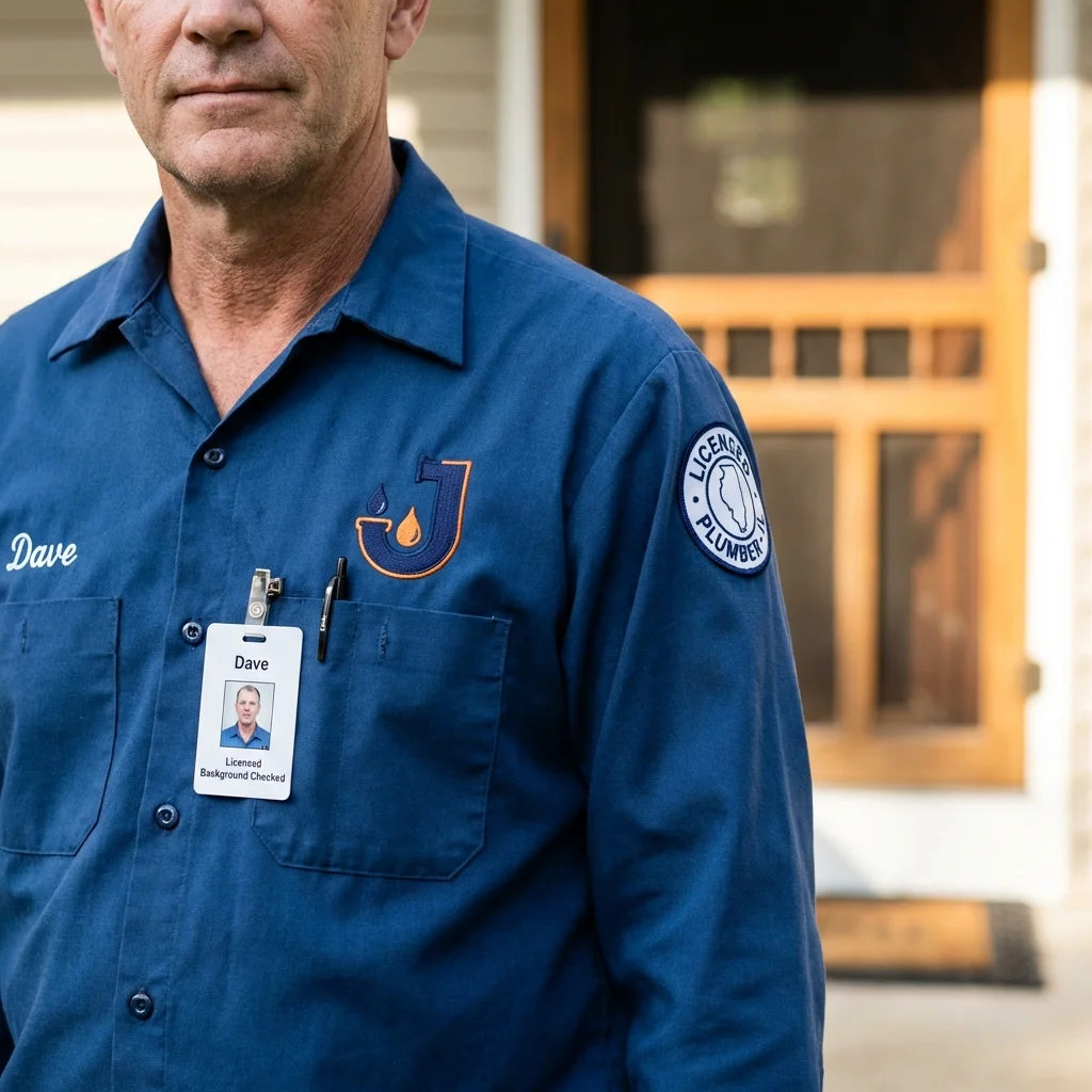 Licensed plumber showing ID badge in Marshville, NC