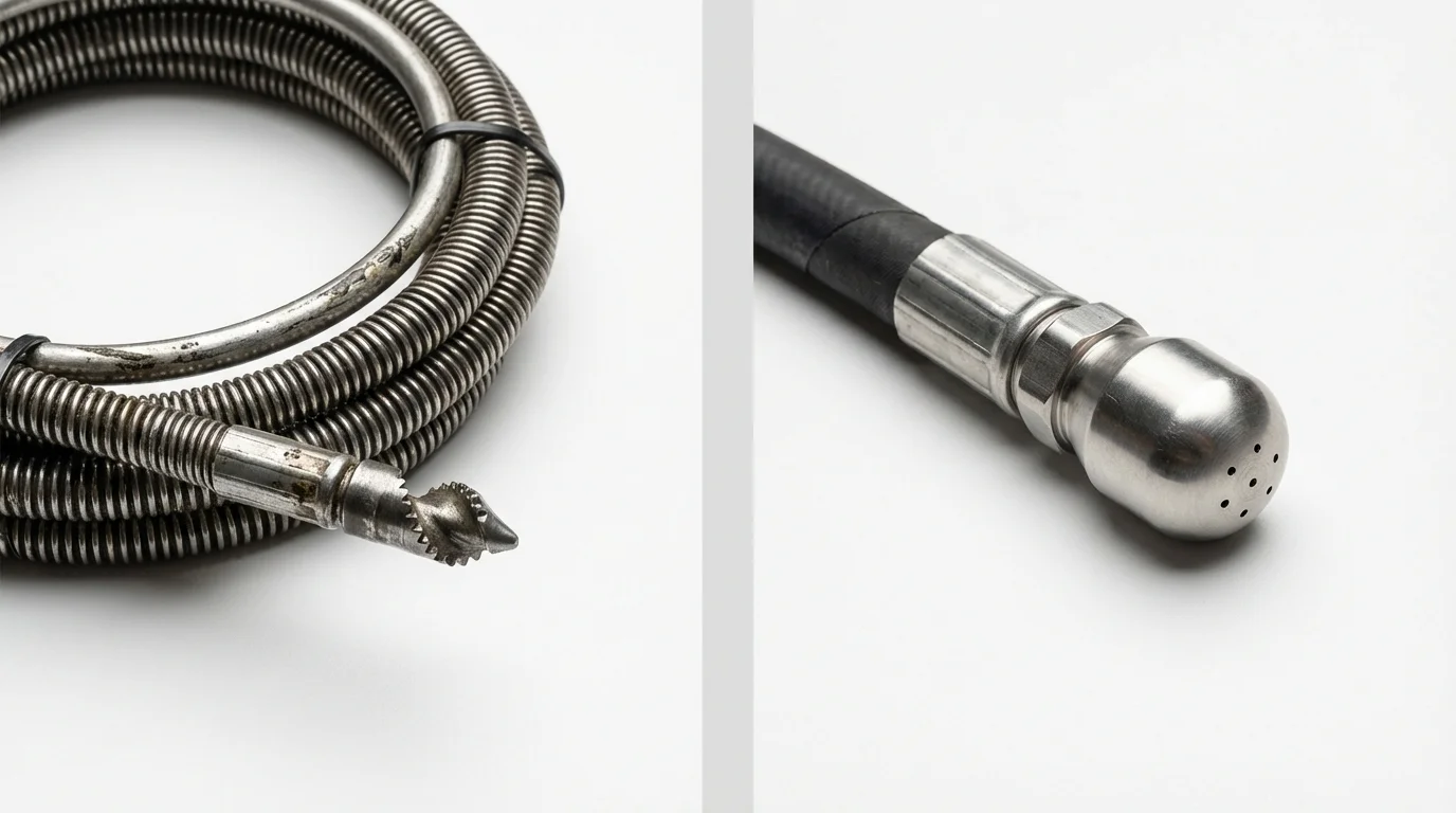 Drain snake cable and hydro jetting nozzle used for drain cleaning in Marshville, NC