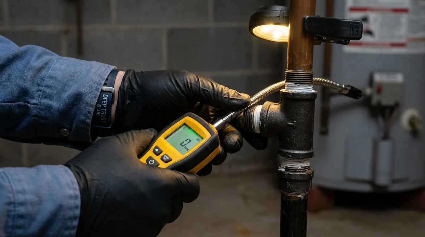 Gas leak detection with electronic sniffer by Johns Plumbing LLC in Marshville