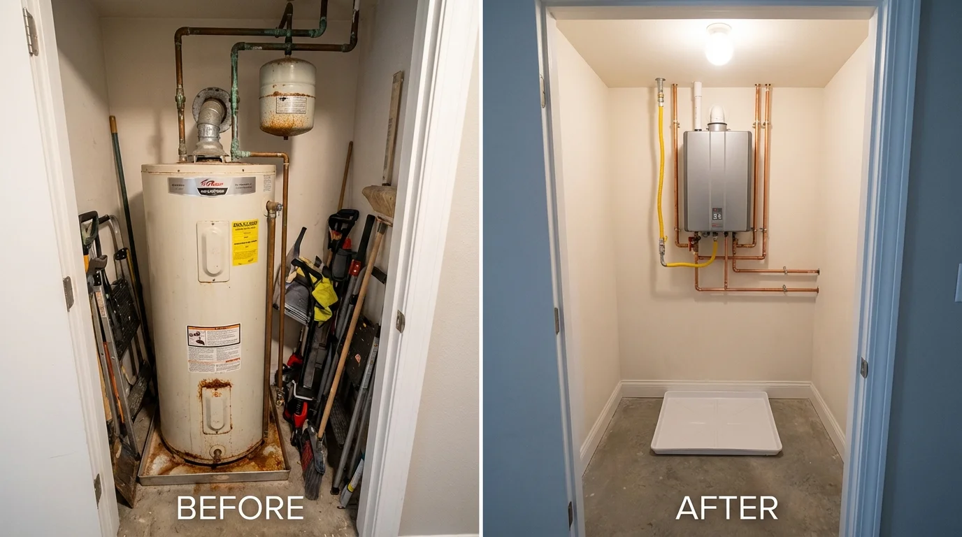 Tank water heater versus wall-mounted tankless unit comparison for Marshville, NC homeowners