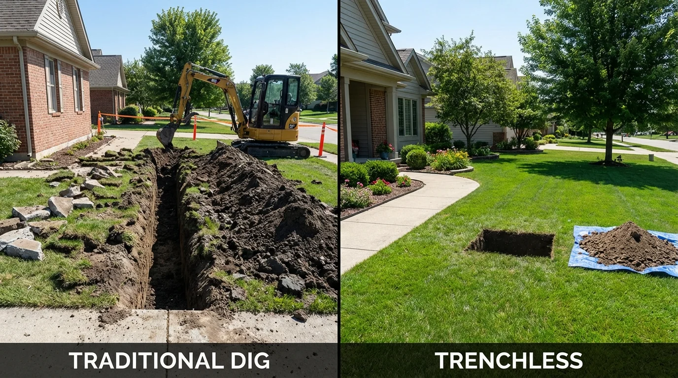 Trenchless sewer repair with minimal yard damage versus traditional excavation in Marshville, NC